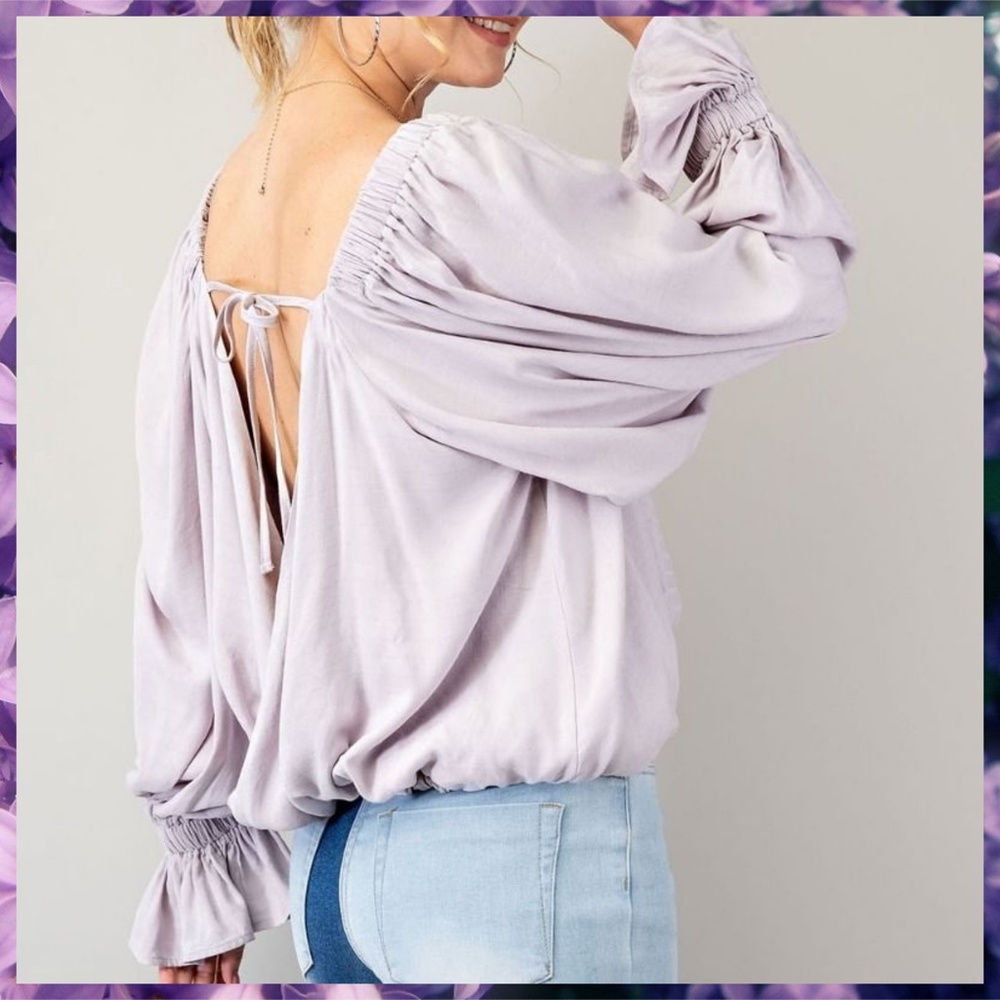 NWT EASEL Sexy Open Back Top WTie,Square Neck,Exaggerated Sleeves, Ruffled Cuffs - Picture 9 of 16